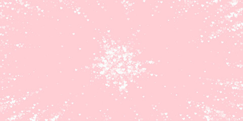 White hearts scattered on pink background.