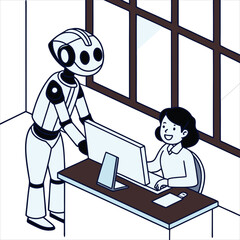AI Assistant and Human Collaboration Vector