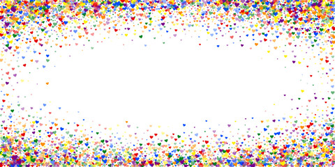 Rainbow colored scattered hearts. LGBT valentine