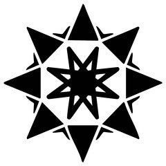 Obraz premium Geometric eight-pointed star symbol with a central starburst. Minimalist compass rose vector icon.