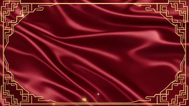 Elegant Red Silk Background with Decorative Gold Frame Luxurious Design and Texture