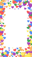 Rainbow colored scattered hearts. LGBT valentine