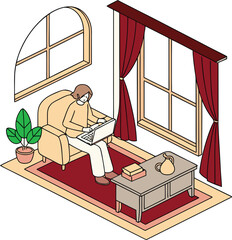 Remote Work Home Office Vector Illustration