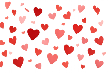 Red and Pink Heart Confetti Burst Isolated on Transparent Background