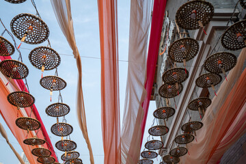 Traditional Chinese decorations hanging from the sky