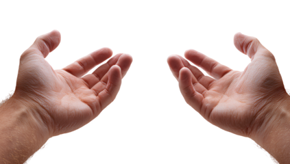 Offering hands on transparent background showing empty open palms ready to receive presenting or giving something studio shot