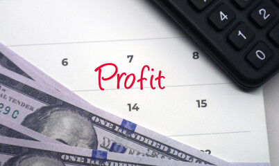 Strategic financial planning for profit goals, illustrated with a calendar, dollar bills, and a calculator for business success
