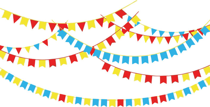 Festive bunting flags decoration red yellow and blue colors for celebration
