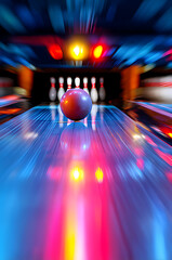 a bowling ball rolling down the lane leaving color