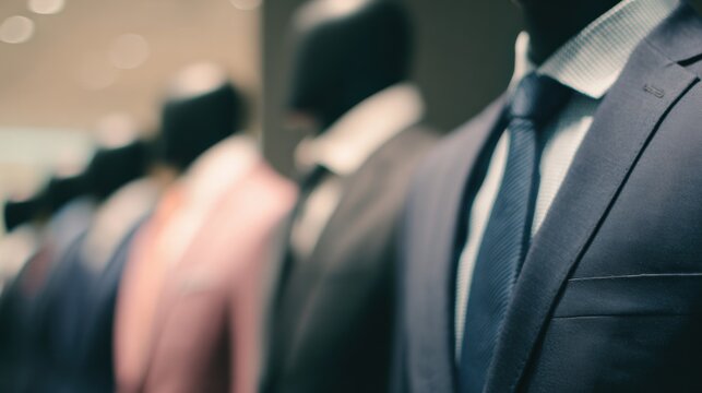 Mannequins display tailored suits in a modern retail store setting - Powered by Adobe