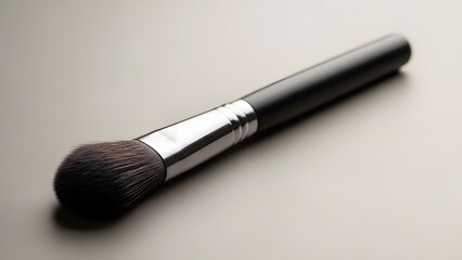 One makeup brush on a neutral surface, beauty minimalism.