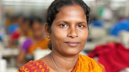 Woman in bright clothing at a sewing workshop during the day