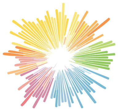 Abstract burst of multicolored lines radiating outward, vibrant spectrum design element