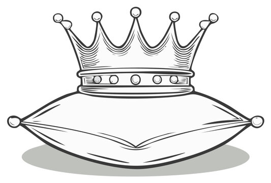 Illustrative Royal Crown Resting on Cushion  Monochrome Line Art  Nobility