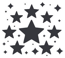 Dark stars scattered across a white background with sparkling accents and dots