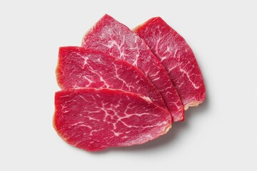 Obraz premium Fresh Marbled Beef Slices on White Background