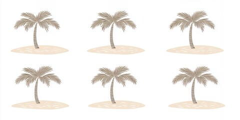 Naklejka premium Six individual stylized palm trees depicted on separate small sandy islands Clear white background