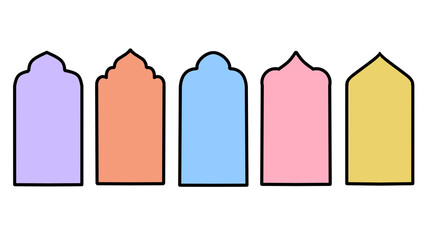 Fototapeta premium Colorful Arched Gate Icons on White Background - Islamic Window & Door Style Vector Design Set (Transparent)