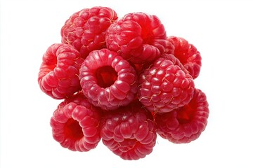 Fresh Red Raspberry Macro Cluster on White