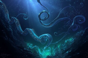 Mysterious deep sea bioluminescence illuminates ethereal underwater organic forms