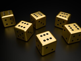 dice with six on a black background