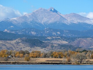 Longs Peak Rising Above McIntosh Lake in Late Autumn, Longmont, Colorado