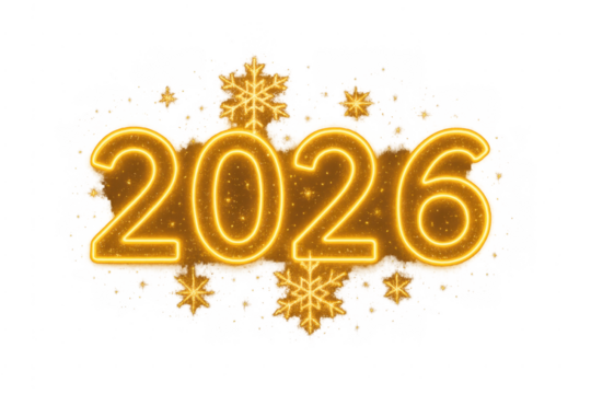 Gold glowing 2026 new year text with sparkles - Powered by Adobe