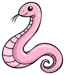Obraz premium Cute Pink Cartoon Snake Character Smiling Adorable Serpent Reptile Illustration