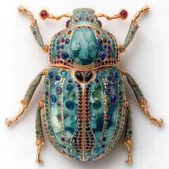 Blue scarab beetle isolated on white