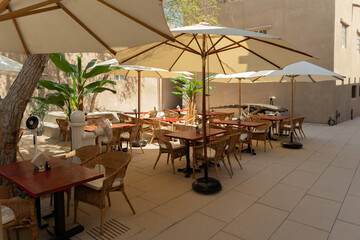 Beautiful views, public space city cafes, on a summer day