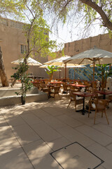 Beautiful views, public space city cafes, on a summer day