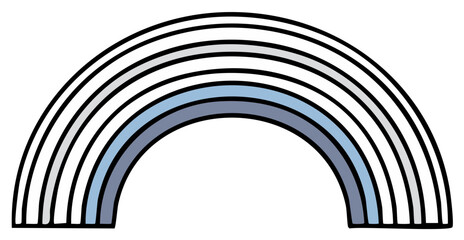 Stylized rainbow illustration with black outline and a gradient color palette