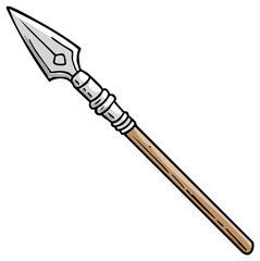 Obraz premium Cartoon Illustration of an Ancient Spear Weapon with a Sharpened Metal Point and Wooden Handle