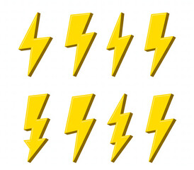 Collection of eight yellow lightning bolt icons on a white background