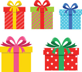 Colorful gift boxes with ribbons, festive packaging, celebration elements, holiday presents, birthday surprise, decorative wrapping, cheerful design, vibrant colors