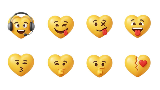Various yellow heart emojis representing different emotions and expressions in a set