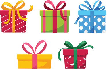 Colorful gift boxes, festive wrapping, holiday presents, birthday celebration, decorative ribbons, cheerful packaging, vibrant design, party theme, surprise elements, joy
