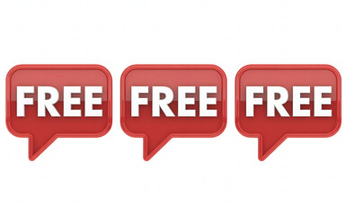 Three red speech bubbles with the word "FREE" in white text