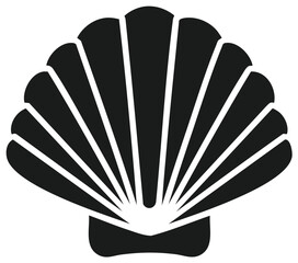 Simple black scallop shell silhouette vector icon for nautical and beach themes