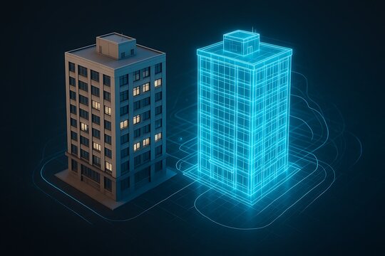 Digital Twin Building and Architectural Wireframe Concept