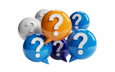 A Cluster of Glossy Speech Bubbles with Question Marks
