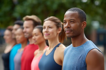 Active lifestyle, multi-ethnic friends exercising together in the park