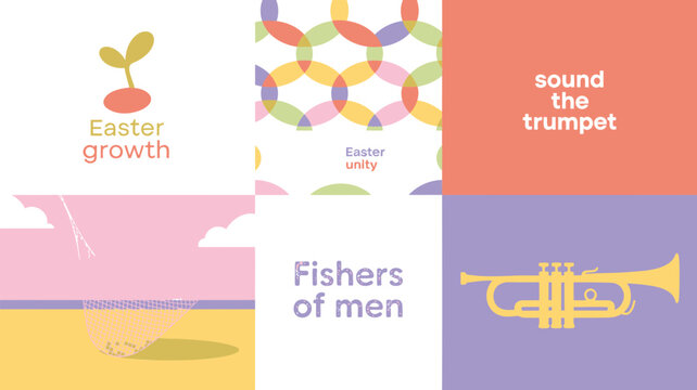 Easter themes of growth unity fishing for souls and spreading the word with trumpets