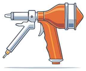 Illustration of a vibrant orange and silver spray gun or texture applicator tool
