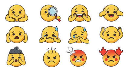 Diverse Collection of Yellow Emoji Faces Expressing a Wide Spectrum of Human Emotions and Reactions