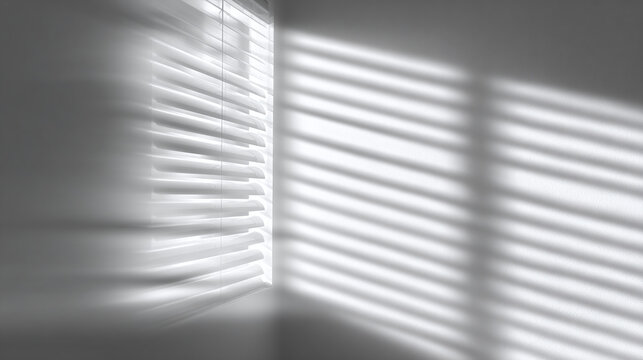 Light and shadow play across a wall, creating an abstract display of geometric forms