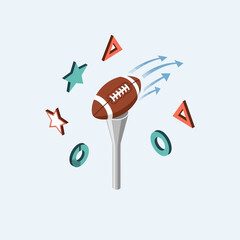 American Football on Tee with Geometric Shapes.