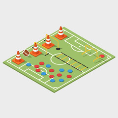 Isometric Football Training Field Illustration Design.