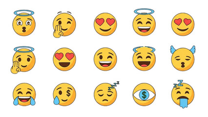Obraz premium A vibrant collection of diverse emoji icons representing a spectrum of human feelings and digital communication