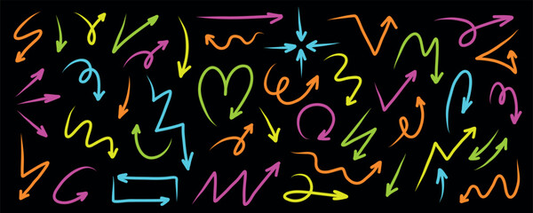 Colorful Doodle Arrows Collection in Neon Style
